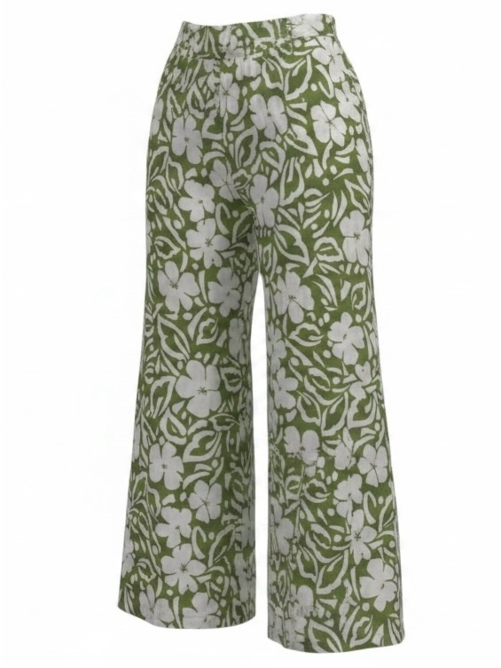 Rachel Zoe Olive & White Floral Wide-Leg Pants Size XL Relaxed Fit Casual Y2K